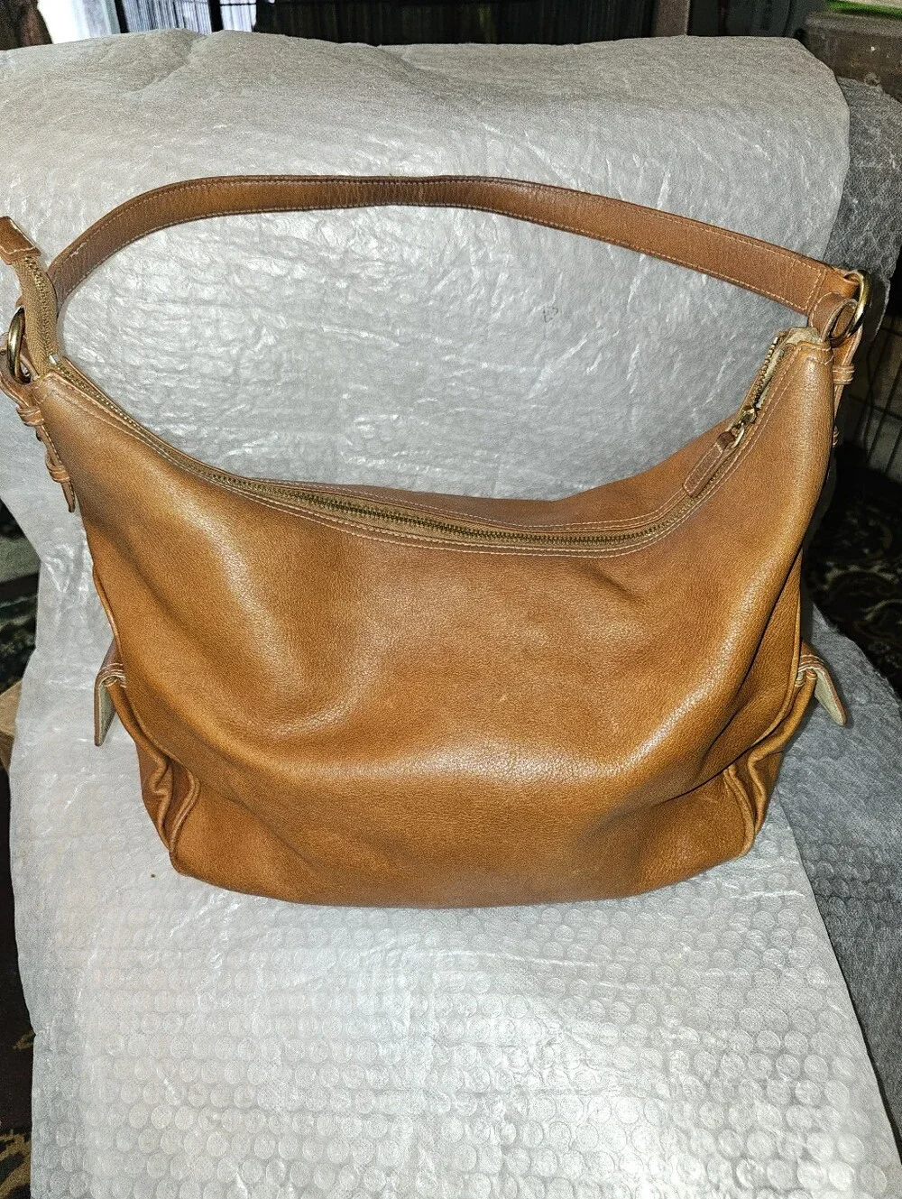 Vintage Lauren Ralph Lauren Leather Hobo Shoulder Bag British Tan Leather Medium